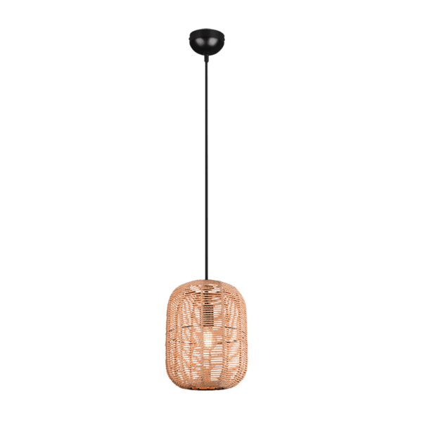 Lámpara Colgante RUNA en Metal Negro Mate y Sisal - Estilo Moderno y Acogedor - Color: Estera negra - Material: Metal