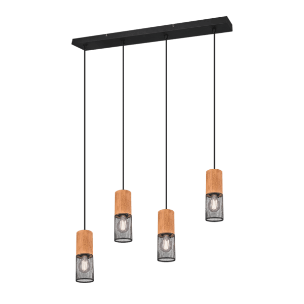 Lámpara Colgante TOSH de Metal y Madera en Negro Mate - Elegancia Moderna y Eficiencia LED - Color: Estera negra - Material: Metal