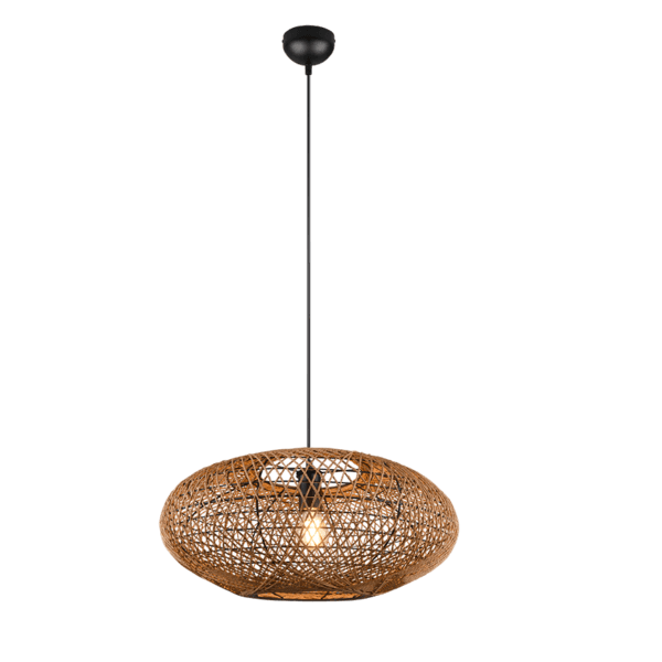 Luminaria Decorativa HEDDA en Sisal y Metal Negro Mate - Eficiencia Energética LED - Color: Estera negra - Material: Metal