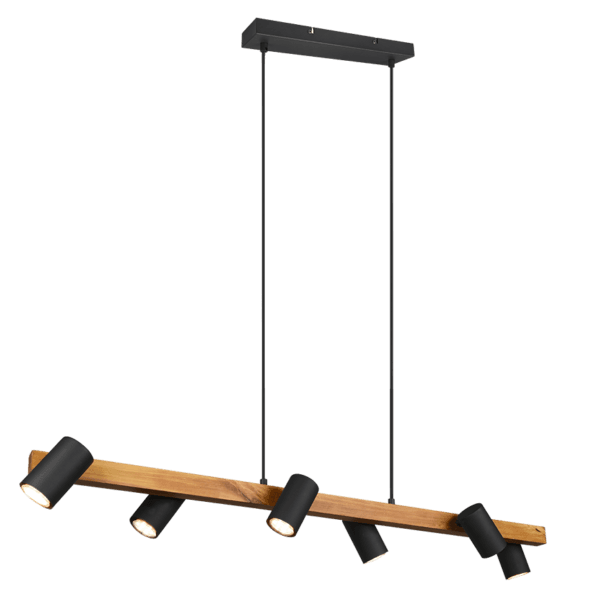 Lámpara Colgante MARLEY 6 Luces en Negro Mate y Madera - Iluminación LED Eficiente - Color: Estera negra - Material: Metal