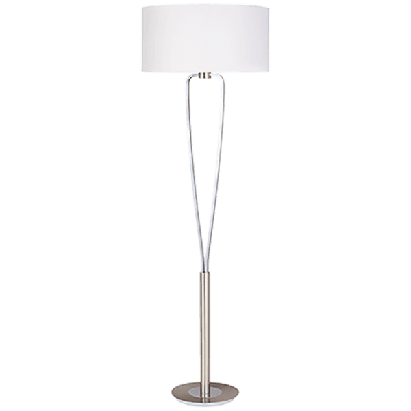 Lámpara de Pie PARIS II - Diseño Moderno en Níquel y Tela Blanca, 160 cm - Color: Níquel mate - Material: Metal