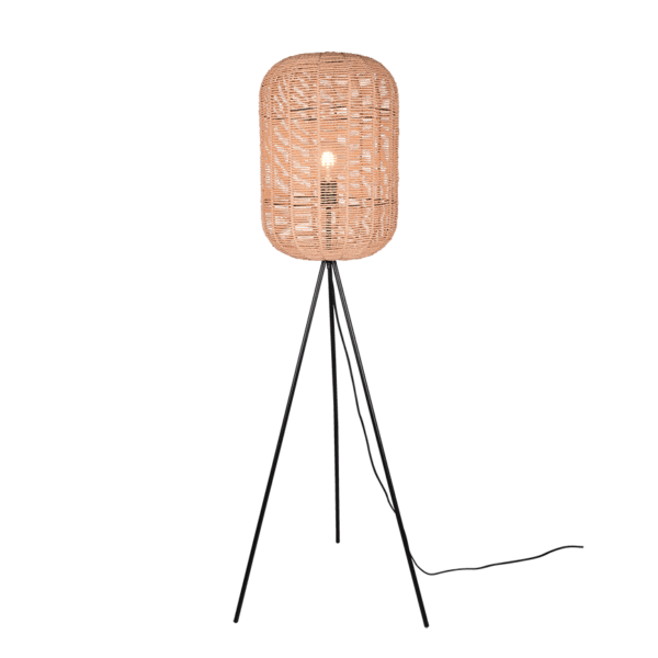 Lámpara de Pie RUNA: Diseño Natural en Metal Negro Mate y Sisal, Iluminación Cálida y Acogedora - Color: Estera negra - Material: Metal
