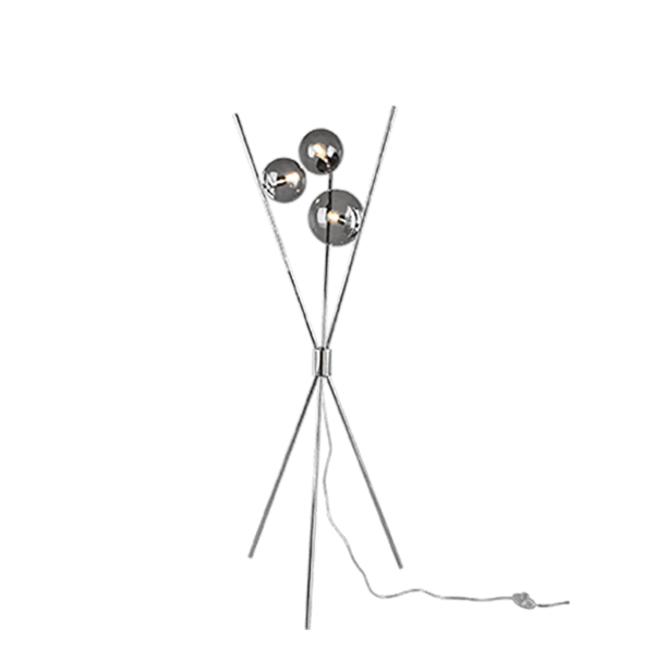 Lámpara de Pie LANCE 3 Luces, Diseño Moderno con Acabado en Cromo y Cristales Ahumados - Color: Cromo - Material: Metal