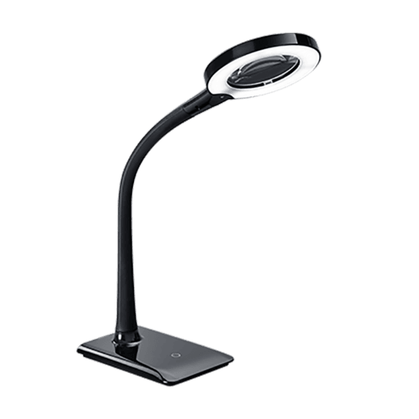 Lámpara de Mesa LUPO Negra con Brazo Flexible y LED - 3 Aumentos y Regulador Táctil - Color: Negro - Material: Plástico - Tipo de Luz: LED - Lúmenes: 550 - Temperatura: 3500K