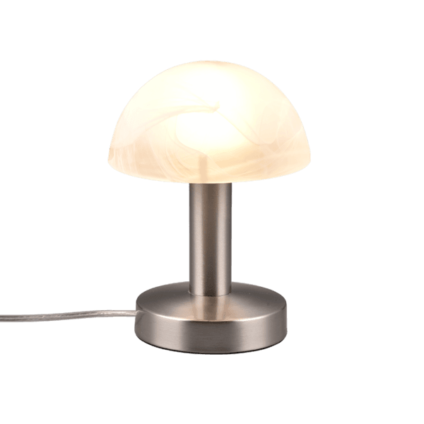 Lámpara de Mesa FYNN II en Níquel Mate y Cristal Blanqueado - Función Táctil y Eficiencia LED - Color: Níquel mate - Material: Metal