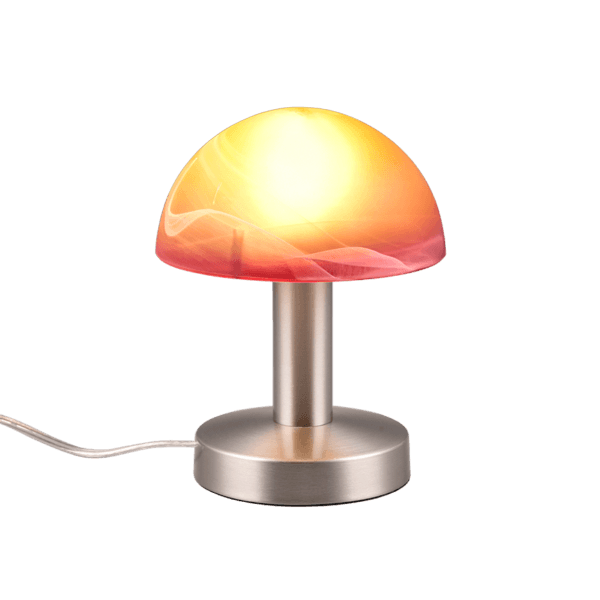 Lámpara de Mesa FYNN II Niquel Mate y Cristal Naranja - Diseño Clásico y Táctil - Color: Níquel mate - Material: Metal