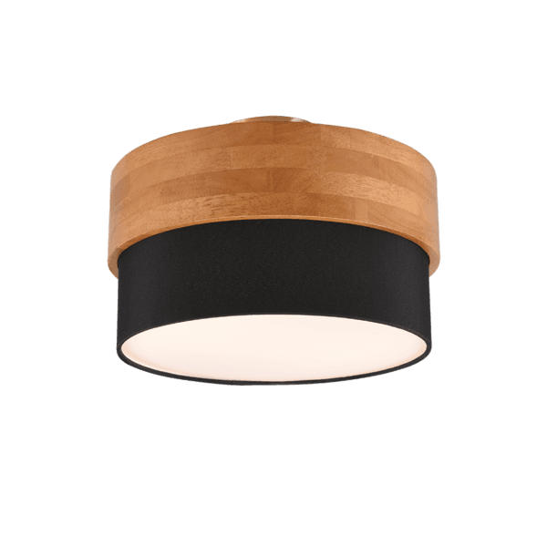 Luminaria SEASONS: Elegante Pantalla de Tela Negra y Madera Clara para Ambientes Acogedores - Color: Níquel mate