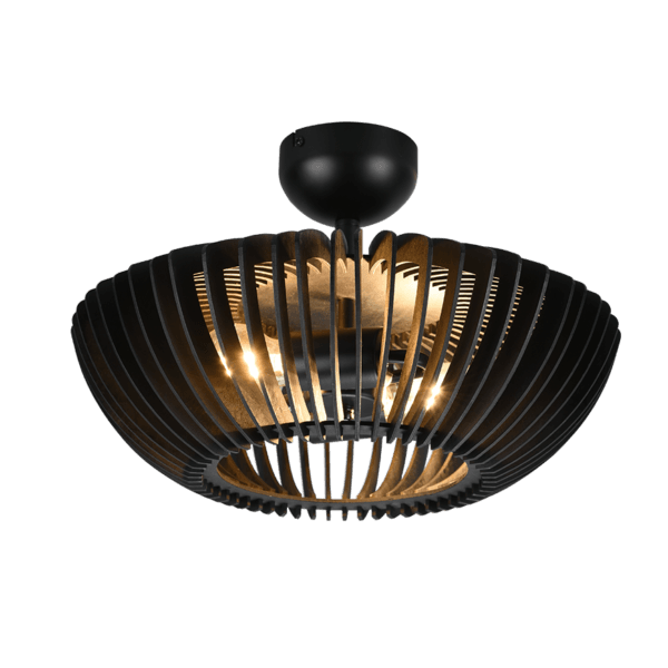 Lámpara de Techo COLINO - Elegante Diseño Curvado en Madera Negra y Metal Negro Mate - Color: Estera negra - Material: Metal