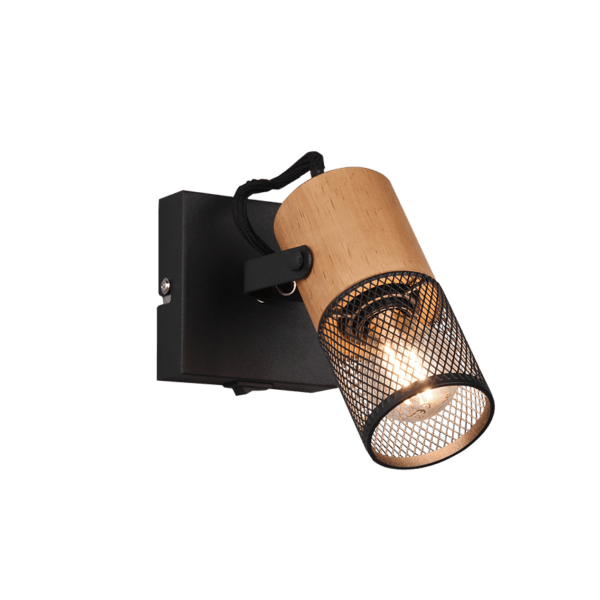 Foco TOSH 1: Iluminación LED en Metal Negro Mate y Madera para Estilos Modernos - Color: Estera negra - Material: Metal