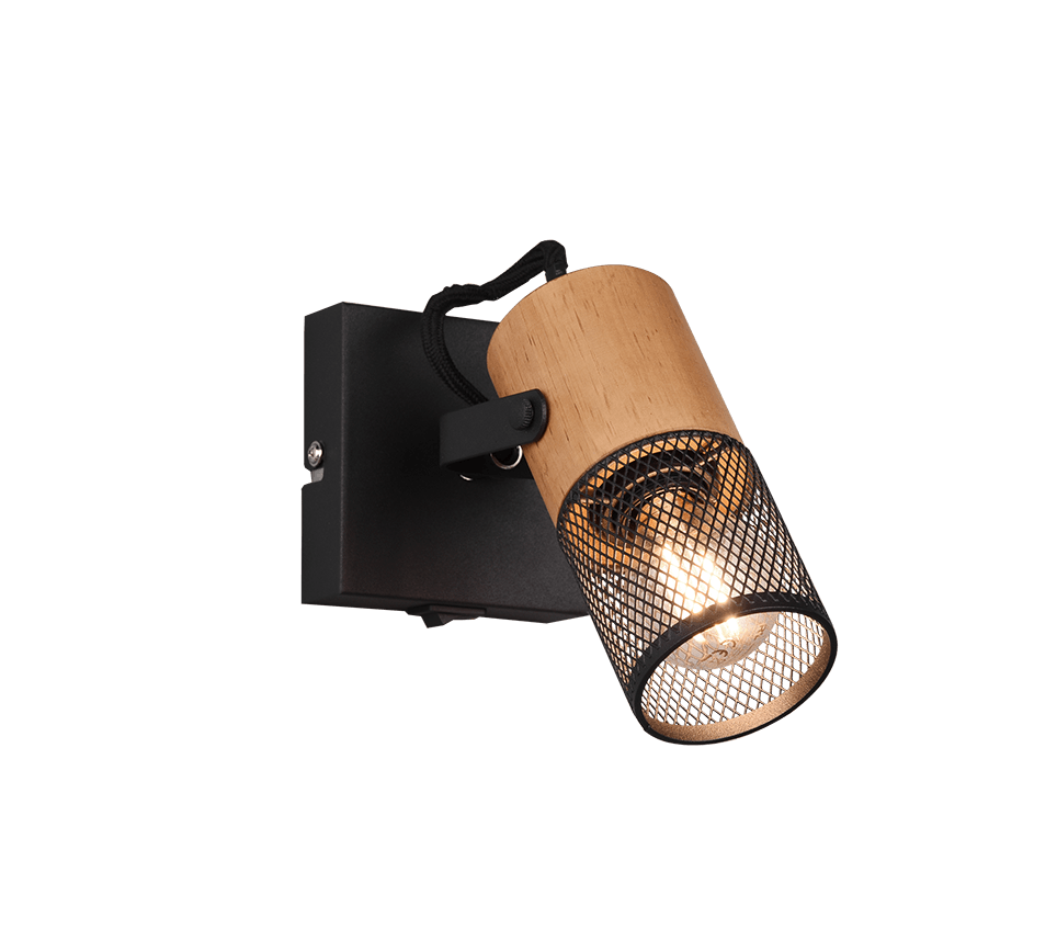 804370132 Foco TOSH 1: Iluminación LED en Metal Negro Mate y Madera para Estilos Modernos - Color: Estera negra - Material: Metal