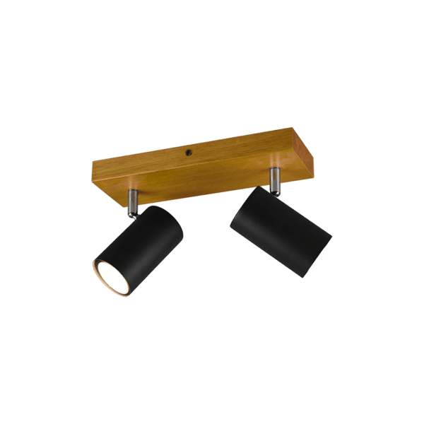 Proyector MARLEY Minimalista 2 Bombillas en Madera y Metal Negro Mate - Color: Estera negra - Material: Metal