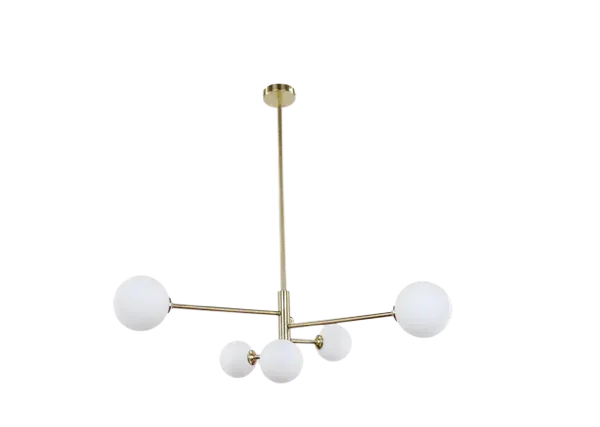 Lampara 6L Oro Laton Cr Bola Opal G9