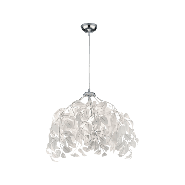 Lámpara Colgante LEAVY de Hojas Blancas - Iluminación LED Eficiente y Estilo Moderno - Color: Cromo - Material: Metal