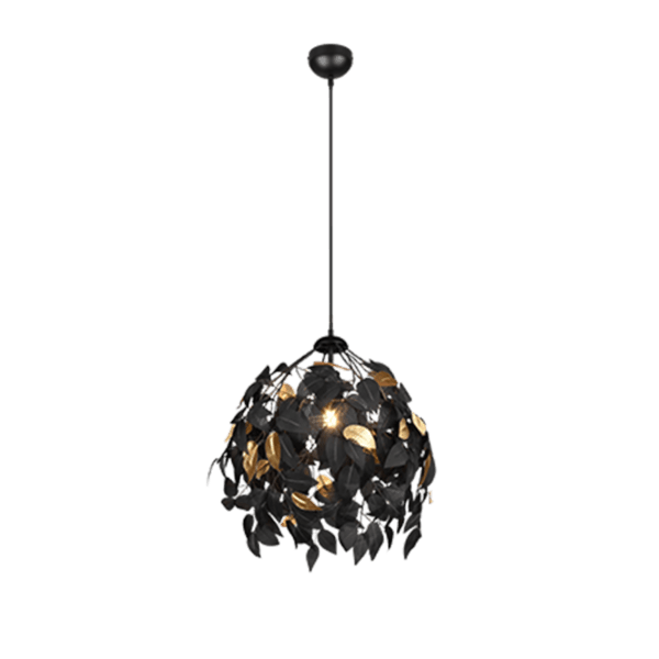 Lámpara Colgante LEAVY con Hojas Negras y Doradas - Elegancia y Ahorro Energético - Color: Estera negra - Material: Metal