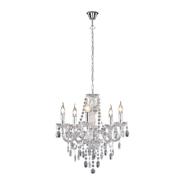 Lámpara de Araña LÜSTER 5 Llamas Cromada y Cristal Ahorro Energético LED 150 cm - Color: Cromo - Material: Metal