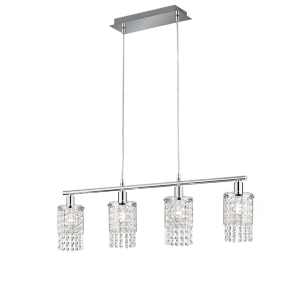 Lámpara Colgante POSH 4 Luces Acrílico Brillante - Estilo Moderno para tu Hogar - Color: Cromo - Material: Metal