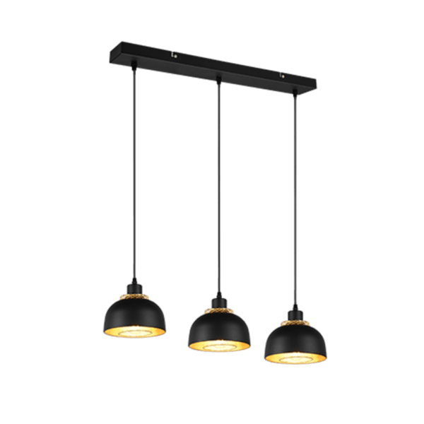 Luminaria Colgante PUNCH 3 Luces - Diseño Industrial Negro Mate y Dorado - Color: Estera negra - Material: Metal