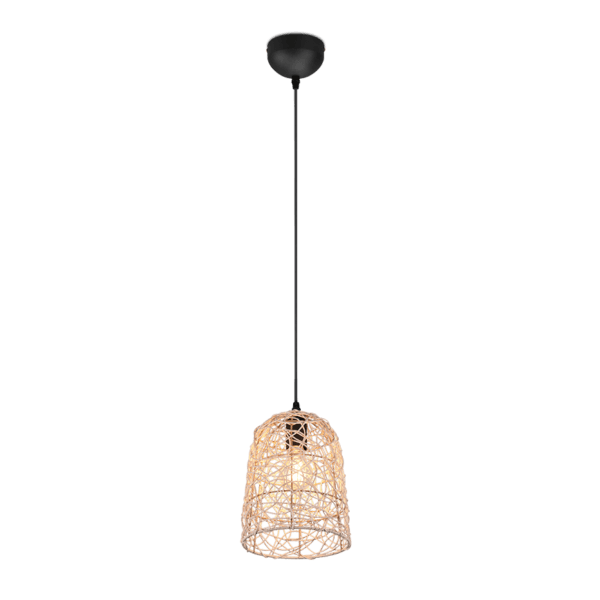 Lámpara Colgante LOVIS de Ratán Natural y Metal Negro - Estilo Boho y Eficiencia LED - Color: acabado natural - Material: Malla de Rattan