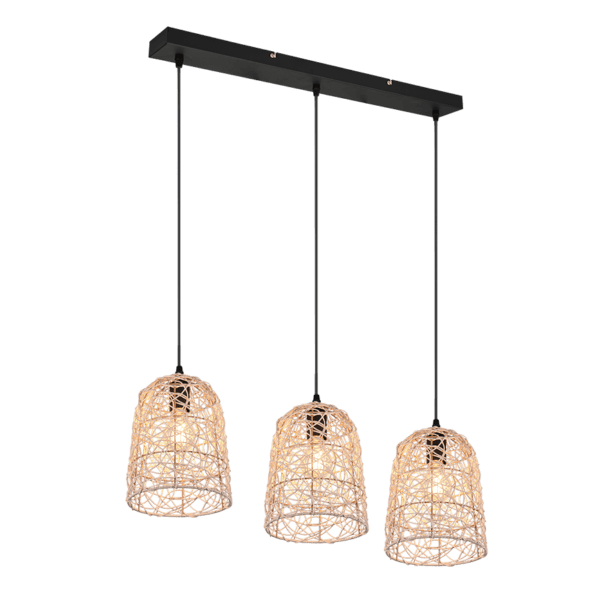 Lámpara Colgante LOVIS de Ratán y Metal Negro - Estilo Boho y Eficiencia Energética - Color: acabado natural - Material: Malla de Rattan
