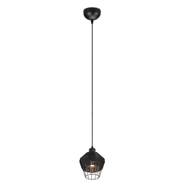 Lámpara Colgante BORKA en Ratán Negro y Metal Mate - Estilo Boho y Eficiencia LED - Color: Negro - Material: Malla de Rattan