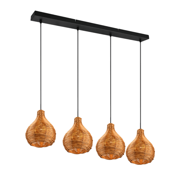 Lámpara Colgante SPROUT de Ratán Natural y Metal Negro - Estilo Boho y Eficiencia LED - Color: acabado natural - Material: Malla de Rattan