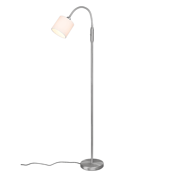 Lámpara de pie TOMMY en níquel mate y blanco - Estilo moderno y acogedor para tu hogar - Color: Níquel mate
