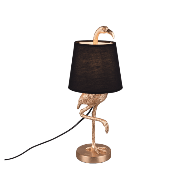 Lámpara de Sobremesa LOLA Flamenco Dorado con Pantalla Negra - Iluminación Decorativa Moderna - Color: Oro - Material: Poliresina