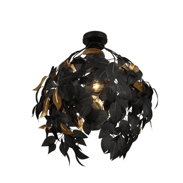 Lámpara de Techo LEAVY con Hojas de Plástico Negro y Dorado - Estilo Young Living - Color: Estera negra - Material: Metal