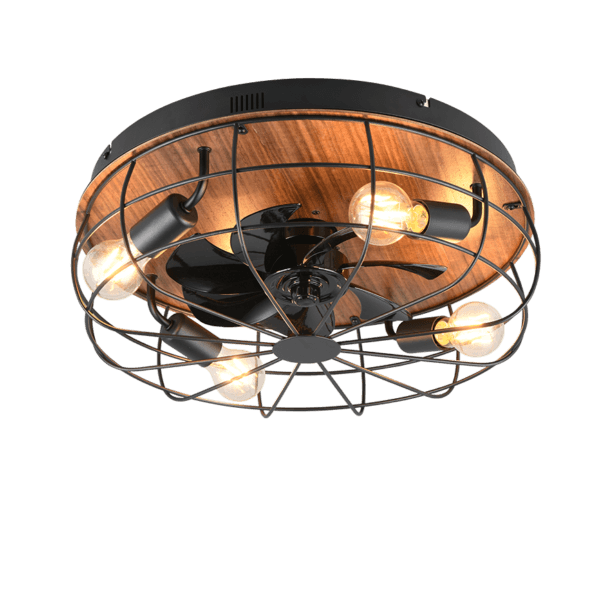 Plafón TRONDHEIM Negro Mate y Madera - Ventilador, Luz LED, Control Remoto, 3 Velocidades - Color: Estera negra - Material: Metal