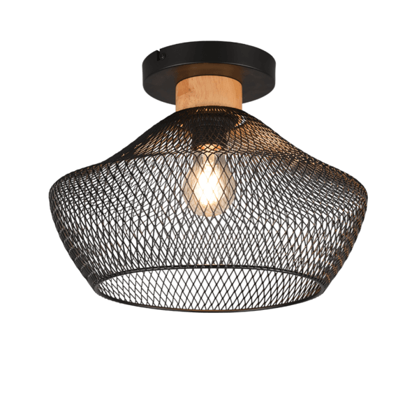 Lámpara de Techo VALERIA en Metal Negro Mate y Madera - Estilo Moderno y Eficiencia LED - Color: Estera negra - Material: Metal