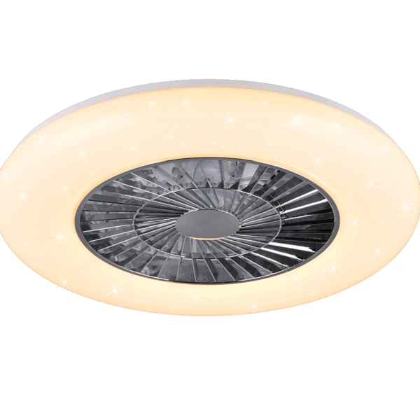 Lámpara de Techo VISBY con Ventilador Integrado y Luz LED Regulable - Estilo Moderno - Color: Cromo - Material: Plástico - Tipo de Luz: LED - Lúmenes: 3900 - Temperatura: 3000 - 6500K