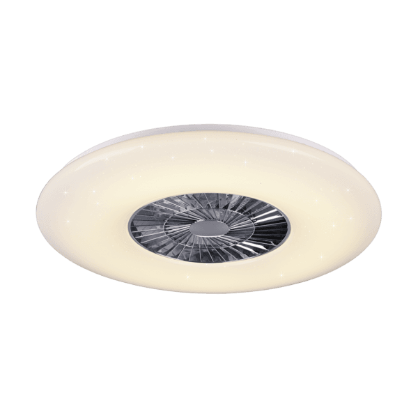Lámpara de Techo VISBY con Ventilador Integrado y Luz LED Regulable - Estilo Moderno - Color: Cromo - Material: Plástico - Tipo de Luz: LED - Lúmenes: 6000 - Temperatura: 3000 - 6500K