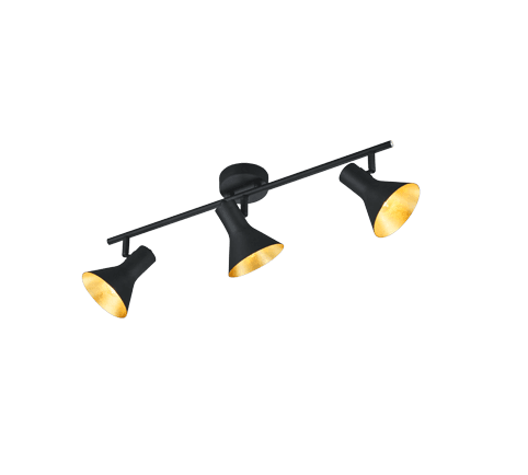 Foco Nina Vintage de 3 Luces en Negro Mate y Dorado - Iluminación Ambiental Ideal - Color: Negro - Material: Metal