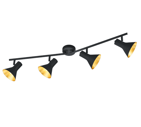 Foco Nina Vintage 4 Luces Negro Mate con Interior Dorado - Iluminación Ambiental Eficiente - Color: Negro - Material: Metal