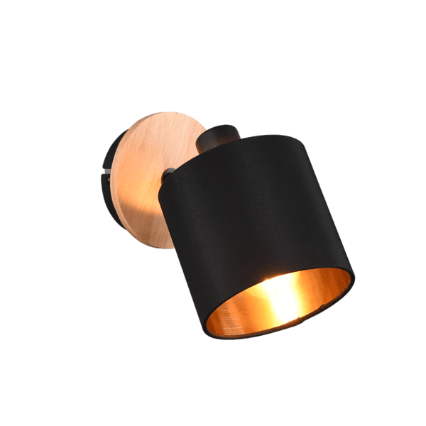 Foco Tommy Negro Mate con Pantalla Dorada - Iluminación Moderna y Acogedora - Color: Color madera - Material: Metal