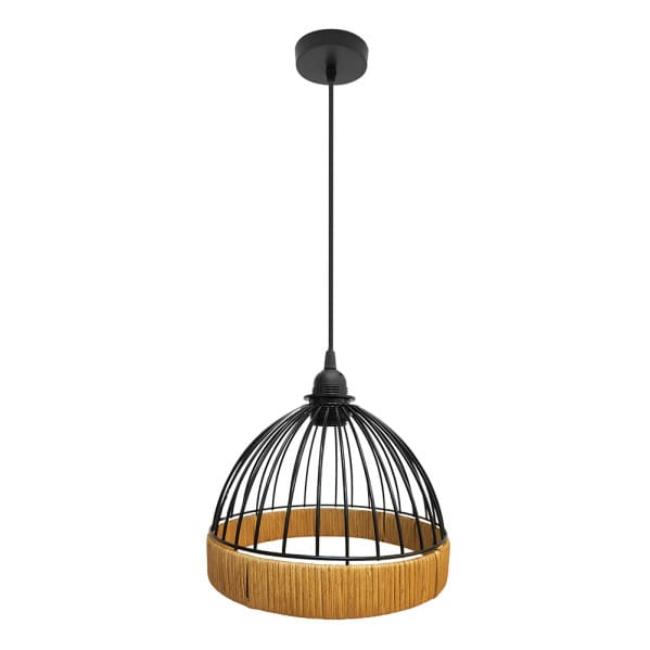 Colgante Gaston 1xe27 Negro/natural Regx25x25cm C/metal Y Rattan