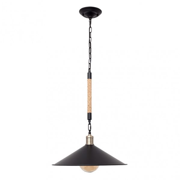 Colgante Gran. Cabo 1xe27 Negro Cuerda De Cañamo  Regx43x43 Cm