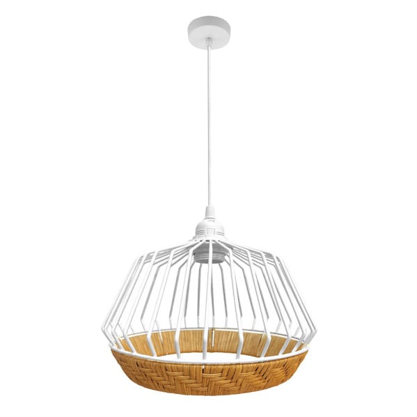 Colgante Hugo 1xe27 Blanco/natural Regx36x36cm C/metal Y Rattan