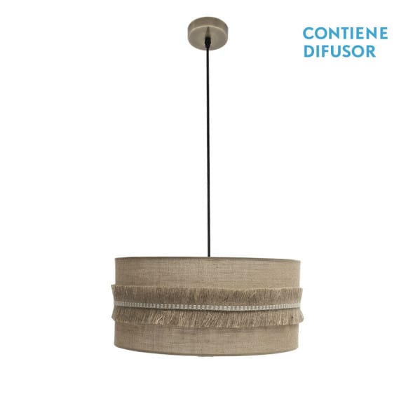 Colgante Kala 2xe27 Cuero/saco Regx50x50 Cm Con Flecos