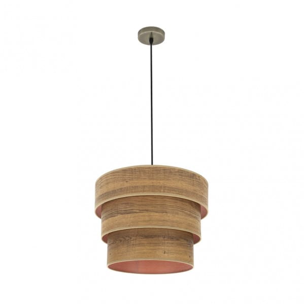 Colgante Triple Smile 1xe27 Cuero/madera Oscura Regx40x40 Cm