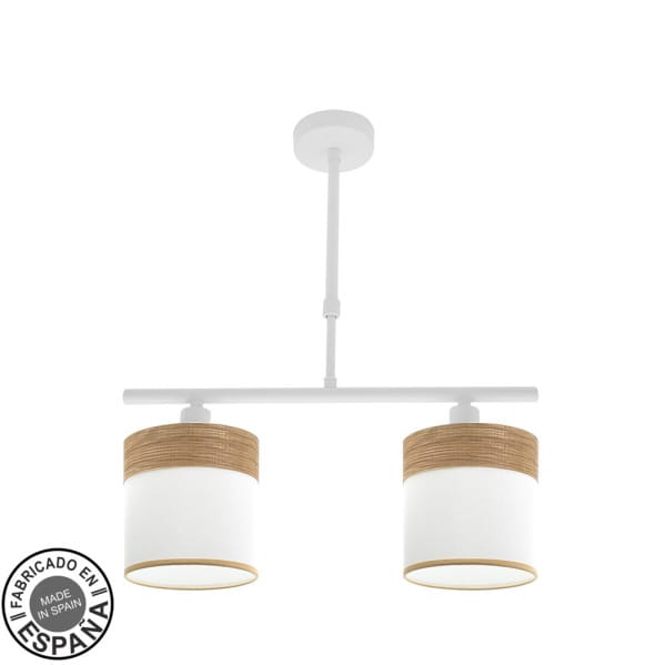 Lampara Cloe 2xe14 Blanca/blanca-madera Clara Regx43x14 cm